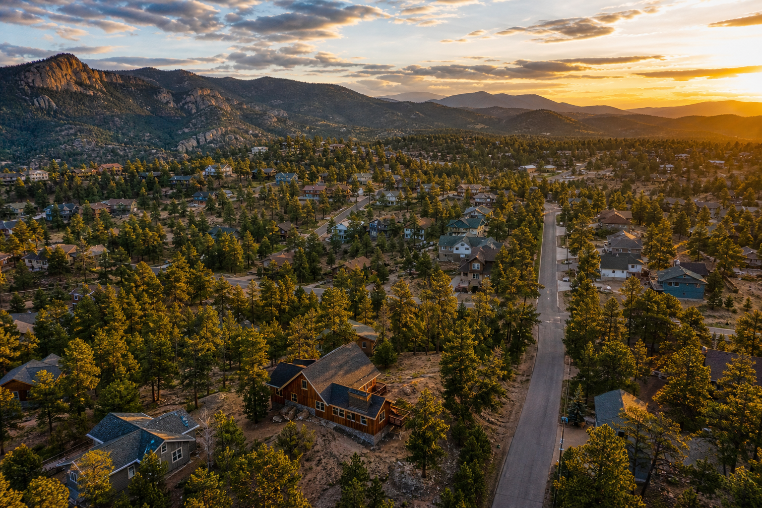 An aerial view across a residential neighborhood in and Security-Widefield, CO — Sell Your Woodland Park Home