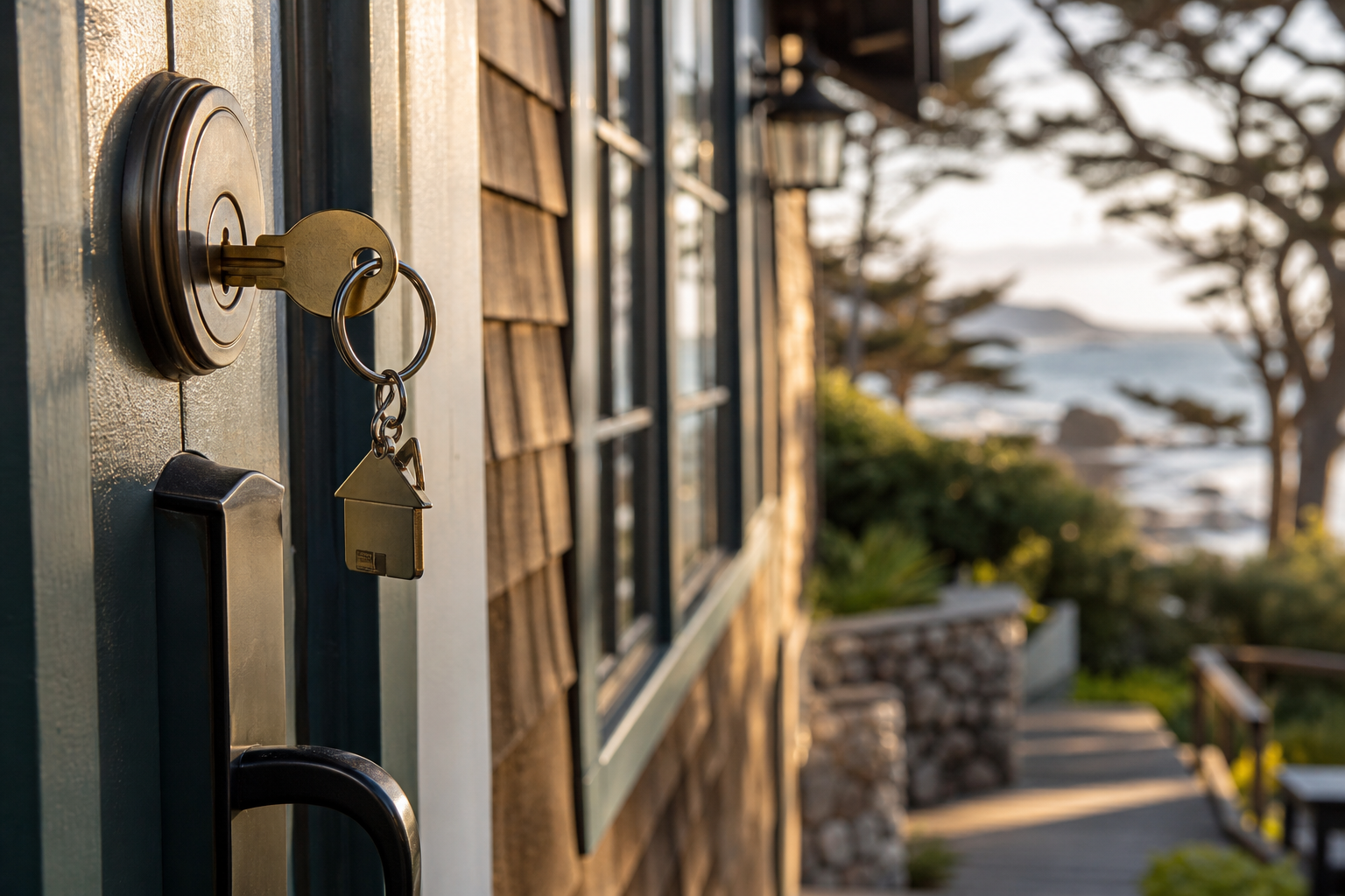 A set of house keys changing hands in Monterey, CA — Monterey Property Transfer Tax