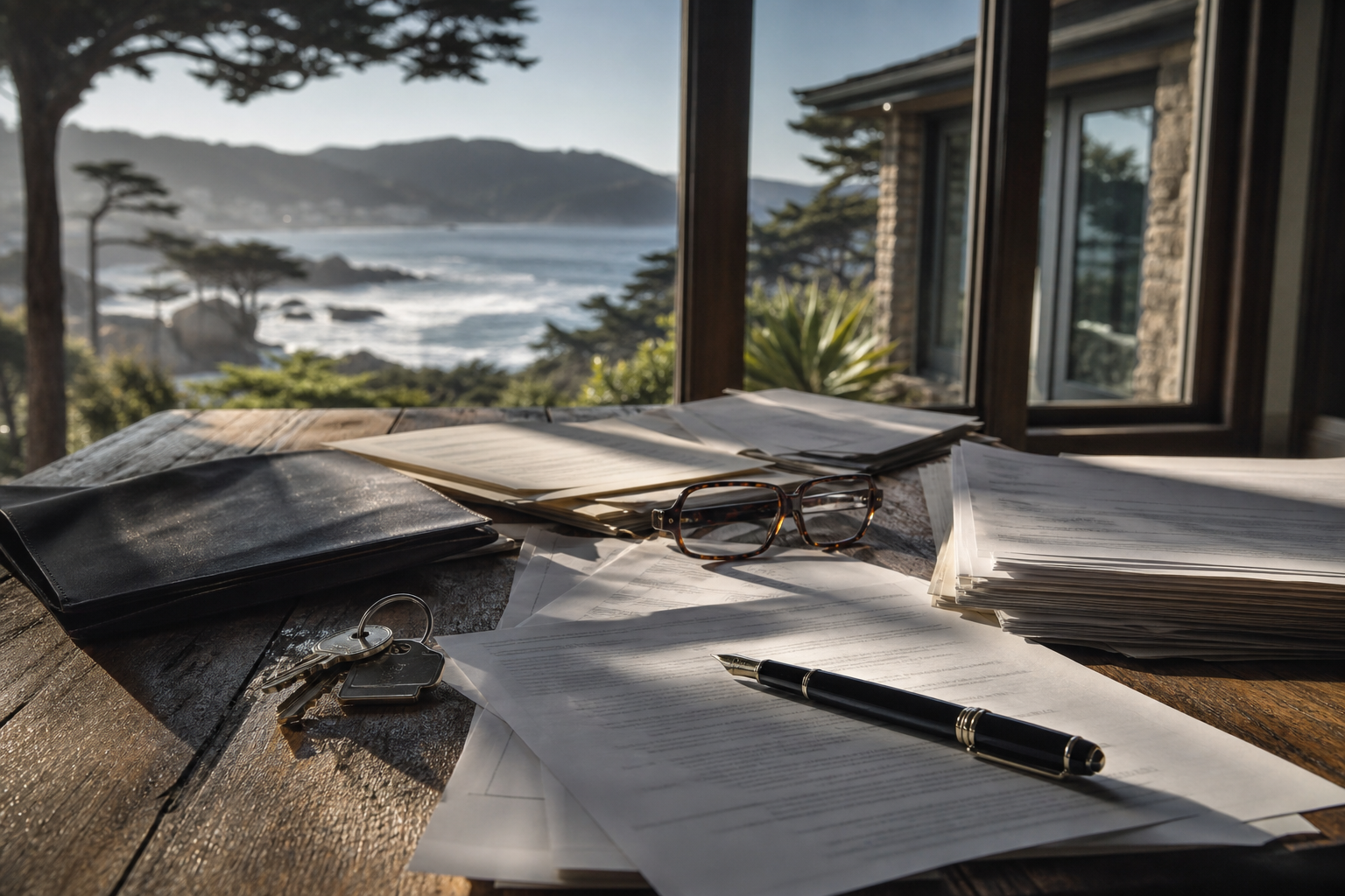 Closing paperwork laid out on a desk in Monterey, CA — Always Best in Monterey Offers